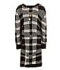 Color:Black - Image 1 - Big Girls 7-16 Long Sleeve Tartan Plaid Sweater Knit Sheath Dress