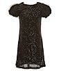 Color:Black - Image 1 - Big Girls 7-16 Organza-Puffed-Sleeve Sequin-Embellished Mesh Shift Dress