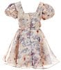 Rare Editions Big Girls Puffed-Sleeve Floral Organza Fit-And-Flare Dress, Color:Taupe - Image 2
