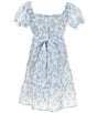 Color:Blue - Image 2 - Big Girls 7-16 Puffed Sleeve Floral Print Fit & Flare Dress