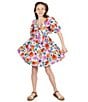 Color:Orange - Image 3 - Big Girls 7-16 Puffed-Sleeve Floral Print Fit-And-Flare Dress