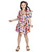Color:Orange - Image 4 - Big Girls 7-16 Puffed-Sleeve Floral Print Fit-And-Flare Dress