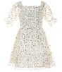 Color:Ivory - Image 1 - Big Girls 7-16 Puffed-Sleeve Sequin-Embellished Beaded Fit-And-Flare Mesh Dress