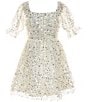 Color:Ivory - Image 2 - Big Girls 7-16 Puffed-Sleeve Sequin-Embellished Beaded Fit-And-Flare Mesh Dress