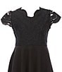 Color:Black - Image 3 - Big Girls 7-16 Scalloped-Lace/Scuba Fit-And-Flare Dress