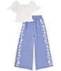 Color:Periwinkle - Image 1 - Big Girls 7-16 Short-Sleeve Eyelet-Embroidered Top & Embroidered Pant Set