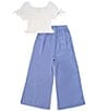 Color:Periwinkle - Image 2 - Big Girls 7-16 Short-Sleeve Eyelet-Embroidered Top & Embroidered Pant Set