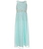 Color:Mint - Image 1 - Big Girls 7-16 Sleeveess Patterned/Shirred Long Dress