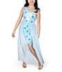 Color:Light Blue - Image 3 - Big Girls 7-16 Sleeveless Asymmetrical-Neckline Patterned Walk-Thru Ballgown
