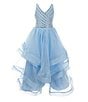 Color:Blue - Image 1 - Big Girls 7-16 Sleeveless Beaded Mesh Ballgown