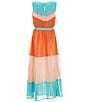 Color:Orange - Image 2 - Big Girls 7-16 Sleeveless Color Blocked Pleated Long Chiffon Dress