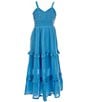 Color:Blue - Image 1 - Big Girls 7-16 Sleeveless Crocheted Bodice/Gauze Skirted Maxi Dress