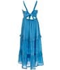 Color:Blue - Image 2 - Big Girls 7-16 Sleeveless Crocheted Bodice/Gauze Skirted Maxi Dress