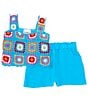 Color:Blue - Image 1 - Big Girls 7-16 Sleeveless Crochet Pattern Tank Top & Solid Gauze Shorts Set