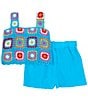 Color:Blue - Image 2 - Big Girls 7-16 Sleeveless Crochet Pattern Tank Top & Solid Gauze Shorts Set