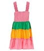 Color:Pink - Image 2 - Big Girls 7-16 Sleeveless Crochet/Color Block Fit-And-Flare Dress