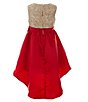 Color:Red - Image 2 - Big Girls 7-16 Sleeveless Embroidered High-Low Satin Dress