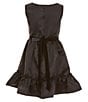 Color:Black - Image 2 - Big Girls 7-16 Sleeveless Faux-Pear-Trimmed Waist Satin Fit-And-Flare Dress