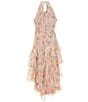 Color:Blush - Image 2 - Big Girls 7-16 Sleeveless Floral-Printed Textured-Chiffon Long Dress