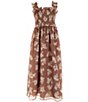 Color:Brown - Image 1 - Big Girls 7-16 Sleeveless Floral Smocked Long Dress