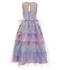 Color:Lavender - Image 2 - Big Girls 7-16 Sleeveless Foiled-Dot Ombre Mesh Walk-Thru Skirted Ballgown