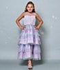 Color:Lavender - Image 3 - Big Girls 7-16 Sleeveless Foiled-Dot Ombre Mesh Walk-Thru Skirted Ballgown