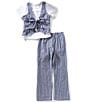 Rare Editions Big Girls Sleeveless Gingham-Printed Tie-Front Tank Top & Matching Pants & Solid Short-Sleeve T-Shirt Set, Color:Navy - Image 1