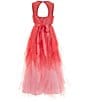 Color:Coral - Image 2 - Big Girls 7-16 Sleeveless Glitter-Accented Mesh Bodice/Two-Tone Cascading Ruffled Skirted Ballgown