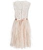 Color:Taupe - Image 2 - Big Girls 7-16 Sleeveless Lace Bodice Beaded Waist Belt Mesh Cascade Dress
