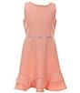 Color:Peach - Image 1 - Big Girls 7-16 Sleeveless Novelty-Trimmed Waist Scuba Creper Fit & Flare Dress
