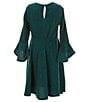 Color:Hunter - Image 4 - Big Girls 7-16 Sleeveless Printed Faux Fur Vest & Bell Sleeve Brushed Knit Shift Dress Set