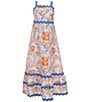 Rare Editions Big Girls Sleeveless Printed Sateen Ricrac-Trim Long Dress, Color:White - Image 1