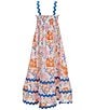 Rare Editions Big Girls Sleeveless Printed Sateen Ricrac-Trim Long Dress, Color:White - Image 2