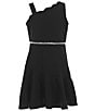 Color:Black - Image 1 - Big Girls 7-16 Sleeveless Scalloped-Asymmetrical-Neckline Scuba Dress