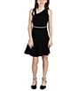 Color:Black - Image 3 - Big Girls 7-16 Sleeveless Scalloped-Asymmetrical-Neckline Scuba Dress