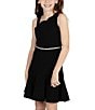 Color:Black - Image 5 - Big Girls 7-16 Sleeveless Scalloped-Asymmetrical-Neckline Scuba Dress