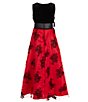 Color:Red - Image 2 - Big Girls 7-16 Sleeveless Velvet Glitter-Rose-Embroidered-Mesh Long Skirt Dress
