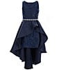 Rare Editions Big Girls Soutache-Embroidered Mesh/Mikado-Asymmetrical-Overlay-Skirt Ballgown, Color:Navy - Image 1