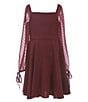 Color:Wine - Image 1 - Big Girls 7-16 Swiss-Dot-Sleeve Scuba-Crepe Fit-And-Flare Dress