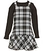 Rare Editions Big Girls Long-Sleeve Wool-Blend Sweater & Sleeveless Plaid Drop-Waist Dress, Color:Black - Image 1