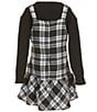 Rare Editions Big Girls Long-Sleeve Wool-Blend Sweater & Sleeveless Plaid Drop-Waist Dress, Color:Black - Image 2