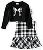 Rare Editions Big Girls Long-Sleeve Wool-Blend Sweater & Sleeveless Plaid Drop-Waist Dress, Color:Black - Image 3