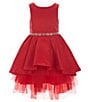 Color:Red - Image 1 - Little Girls 2T-6X Satin Hi-Low Tiered Rhinestone Trim Party Dress