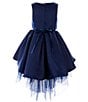 Color:Navy - Image 2 - Little Girls 2T-6X Satin Tiered Hi-Low Hem Skirt Party Dress