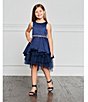 Color:Navy - Image 3 - Little Girls 2T-6X Satin Hi-Low Tiered Rhinestone Trim Party Dress