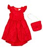 Color:Red - Image 3 - Little Girls 2T-6X Flutter Sleeve Pattern Glitter Knit Hi-Low Dress