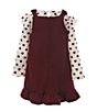 Color:Burgundy - Image 2 - Little Girls 2T-6X Heart Printed Rib Knit Top Textured Knit Jumper Dress