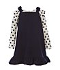 Color:Navy - Image 1 - Little Girls 2T-6X Heart Printed Rib Knit Top Textured Knit Jumper Dress