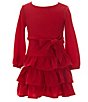 Color:Red - Image 1 - Little Girls 2T-6X Pique Glitter Knit Tiered Ruffle Dress