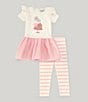 Color:Ivory - Image 1 - Little Girls 2T-6X 3/4 Sleeve Birthday Cake Fit-And-Flare Dress & Striped Leggings Set